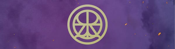 A gold emblem containing the letters R and Q sits atop a background of purple smoke and gold embers.