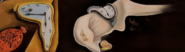 There are some clocks, melting. There's a creaure. Melting. With a clock on it. Honestly this one's a bit hard to describe.